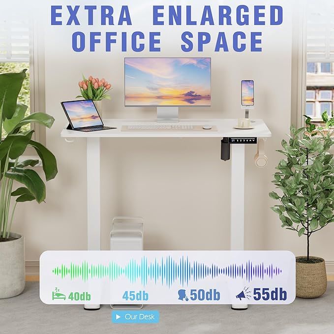 Homall Height Adjustable Electric Standing Desk, Memory Stand up Desk with Headphone Hook, Home Office Desks with Splice Board