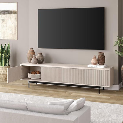 Henn&Hart Rectangular TV Stand for TV's up to 85" in Beech White, for Home, Living Room, Bedroom, Entertainment Room, Office