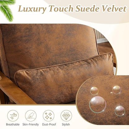 VINGLI Solid Wood Wide Armrests Accent Chair Set of 2,Upholstered Mid Century Modern Chair with Pillow,Farmhouse Arm Chair Comfy Reading Chair,Chairs Living Room,Bedroom,Guest Room,Suede,Rustic