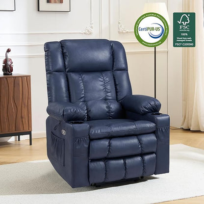 MCombo Dual Motor Large Power Lift Recliner Chair for Elderly, Lay Flat Lift Chair with Heat and Massage, Big Lift Recliner for Tall People, Faux Leather 7896 (Blue, Large)