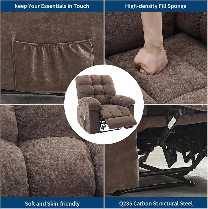Recliner Rocking Chair with Massage and Heat, Wide Overstuffed Ergonomic Fabric Recliner with Breathable Upholstery, 2 Side Pockets & Remote Control for Living Room or Bedroom