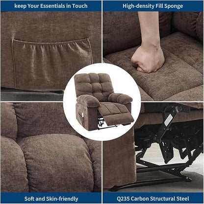 Recliner Rocking Chair with Massage and Heat, Wide Overstuffed Ergonomic Fabric Recliner with Breathable Upholstery, 2 Side Pockets & Remote Control for Living Room or Bedroom