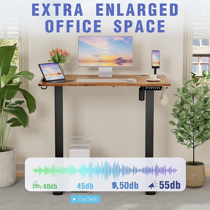 Homall Height Adjustable Electric Standing Desk, Memory Stand up Desk with Headphone Hook, Home Office Desks with Splice Board