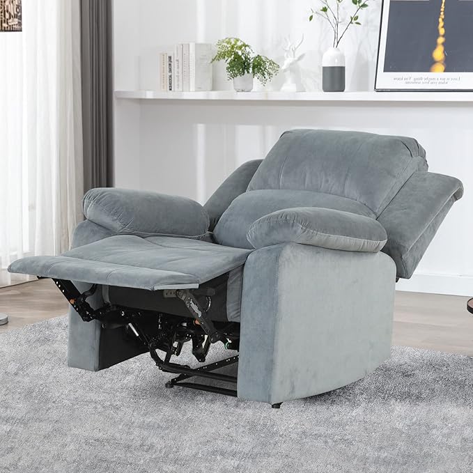 CANMOV Manual Recliner Chair, Soft Fabric Overstuffed Recliner Single Sofa Chair for Living Room, Heavy Duty and Safety Reclining Mechanism (Blue Grey)