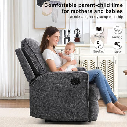 INZOY Manual Recliner with Thicker Backrest, Soft Fabric Manual Recliner with Overstuffed Cushion, Heavy Duty Reclining Sofa for Living Room Bedroom Apartment, Grey