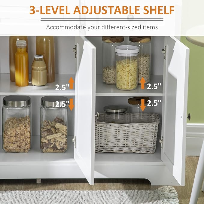 HOMCOM Sideboard Buffet Cabinet, Modern Accent Cabinet with 2 Drawers and Adjustable Shelves for Kitchen, Entryway, White