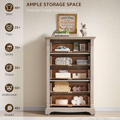 T4TREAM Farmhouse 5 Drawers Dresser for Bedroom, 47" Tall Wood Rustic Chest of Drawers, Vintage Design with Metal Handle, Light Rustic Oak