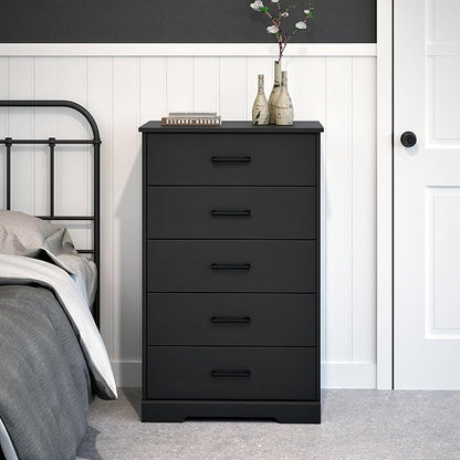 Prepac Rustic Ridge Farmhouse Dresser, Black Dresser for Bedroom, Chest of Drawers with 5 Drawers 18.5" D x 27.5" W x 43.5" H, BBDR-1605-1