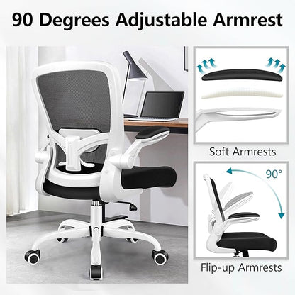 FelixKing Office Chair, Ergonomic Desk Chair Breathable Mesh Chairs Adjustable High Back Lumbar Support Flip-up Armrests, Executive Rolling Swivel Comfy Computer Chairs Home Office White