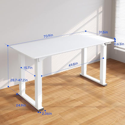 FLEXISPOT 4 Legs Standing Desk 71 x 32 Inch Adjustable Height Desk with Splice Board Home Office Sit Stand Up Desk, White Top + White Frame