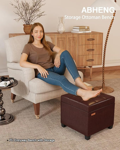 17.7 inches Synthetic Leather turfed Ottomans Cube with Legs, Metal-Framed Square Storage Ottoman Foot Rest Stool Holds 770 LB for Dorm Living Room Bedroom Brown UASND63R