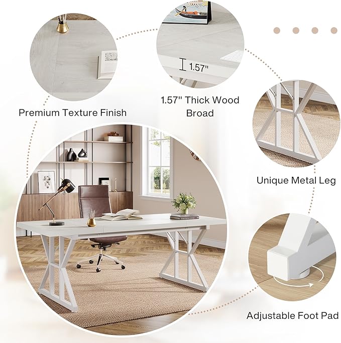 Tribesigns 70.86-Inch Large Executive Desk, Industrial Home Office Computer Desk, Simple Long Writing Study Table Business Furniture (White)