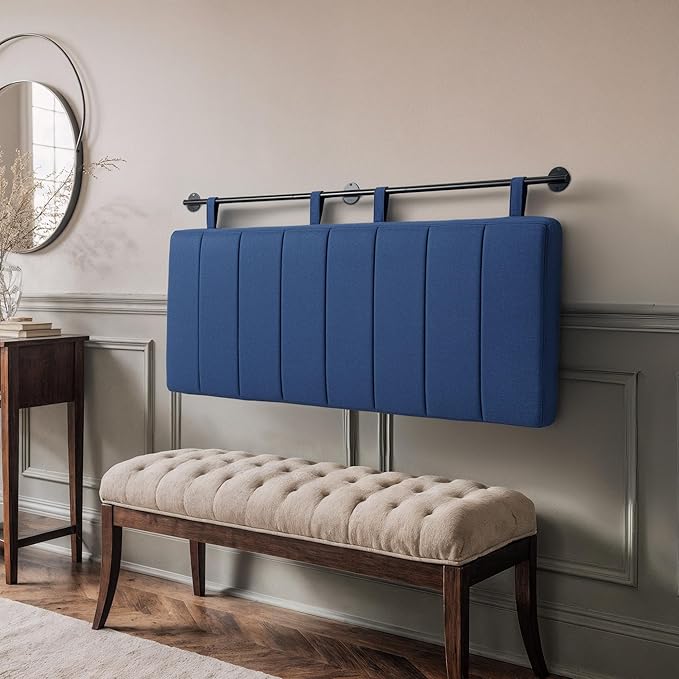 UEV King Headboard Only, Wall Mounted Hanging Upholstered Bed Head Board, Modern Vertical Channel Design of Fine Linen, Elegant Dark Blue Fluted Headboard for Bedroom (Dark Blue, King Size)