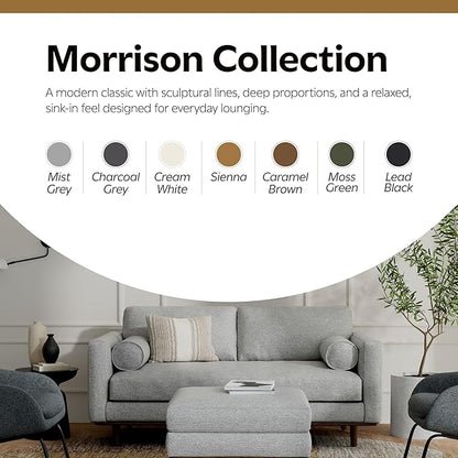 SIMPLIHOME Morrison 72-inch Wide Sofa in Mist Grey Woven-Blend Fabric, Handcrafted Mid-Century Modern Loveseat for Living Room or Family Room, Single Bench Cushion, Bolster Pillows