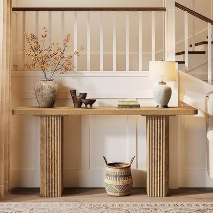 Tribesigns 63-Inch Long Entryway Table, Farmhouse Console Table Behind Couch, Modern Wooden Entry Stand with Fluted Deign for Living Room, Hallway, Foyer, Entrance