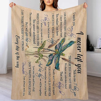 Dragonfly Blanket Memorial Sympathy Gifts for Girls Women Loved One I Never Left You Throw Blanket for Kids Adults Soft Warm Cozy Fleece Blanket for Couch Sofa Bed 60"x80"