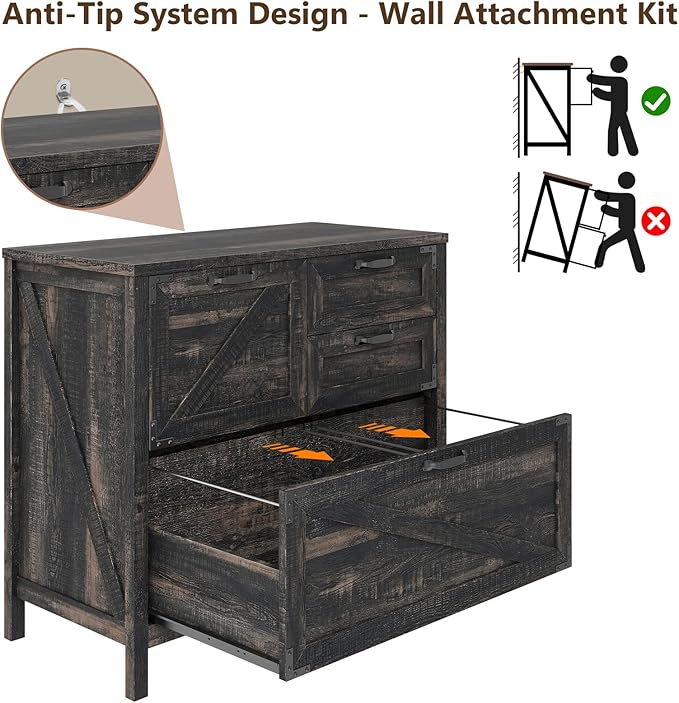 Lateral File Cabinet with 4 Drawers Farmhouse File Cabinet for Letter/Legal/A4 Size Hanging Files, Large Wood File Storage Cabinets Printer Stand for Home Office Cabinet, Dark Rustic Oak