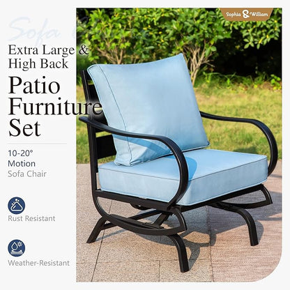 Sophia & William Patio Furniture Sets 5 Seats Outdoor Metal Conversation Sets 5 Pcs with 2 x Cushioned Swivel Sofa Chairs,1 x 3-Seat Sofa,2 x Ottomans for Coffee Lawn Backyard Poolside Blue
