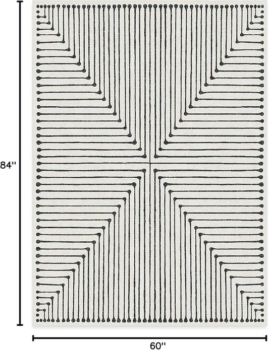RUGGABLE x Jonathan Adler Machine Washable Modern Area Rug – Inkdrop Black & Ivory 5x7, Stain-Resistant, Non-Slip – Medium Rugs for Living Room, Bedroom, Hallway, Entryway & Office–with Standard Pad
