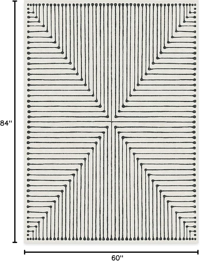 RUGGABLE x Jonathan Adler Machine Washable Modern Area Rug – Inkdrop Black & Ivory 5x7, Stain-Resistant, Non-Slip – Medium Rugs for Living Room, Bedroom, Hallway, Entryway & Office–with Cushioned Pad