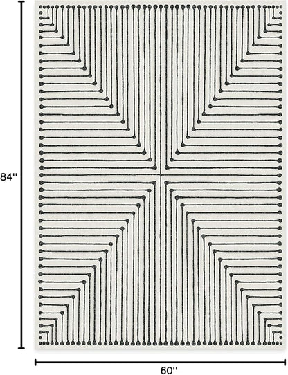 RUGGABLE x Jonathan Adler Machine Washable Modern Area Rug – Inkdrop Black & Ivory 5x7, Stain-Resistant, Non-Slip – Medium Rugs for Living Room, Bedroom, Hallway, Entryway & Office–with Cushioned Pad
