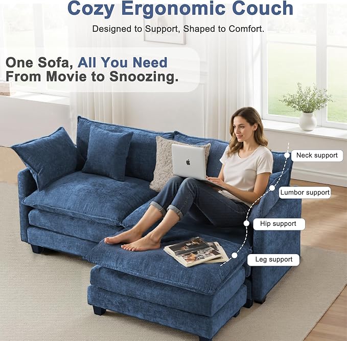 111.4" L-Shaped Cloud Chenille Sectional with Reversible Chaise, Flexible 3+1 Layout for Large Spaces, Deep Seat and Free Pillows Included