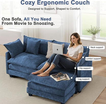 111.4" L-Shaped Cloud Chenille Sectional with Reversible Chaise, Flexible 3+1 Layout for Large Spaces, Deep Seat and Free Pillows Included
