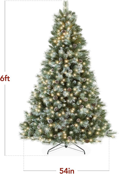 Best Choice Products Full Scotch Pine Christmas Tree, 6ft Pre-Lit Frosted Holiday Decor w/ 1,200 Twinkling Micro LED Lights, 2-in-1 White & Multicolor