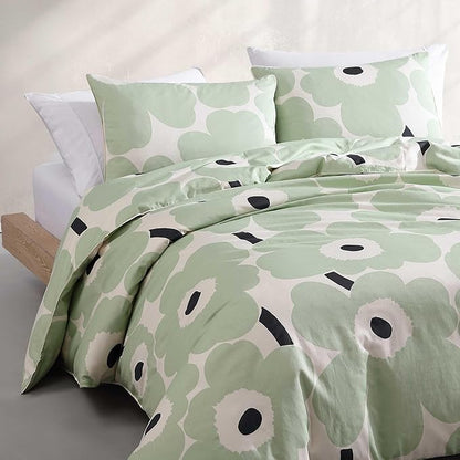 Marimekko - Full/Queen Duvet Cover Set, Super Soft Organic Bedding with Matching Shams, Floral Bedding Essentials, Oeko-Tex Certified (Unikko Green, Full/Queen)