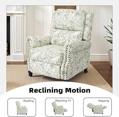 Lumibee Recliner Chair, Wingback Recliner Chair for Living Room, Modern Upholstered Fabric Pushback Armchair with Adjustable Backrest & Footrest for Small Spaces,Bedroom-Rococo Green