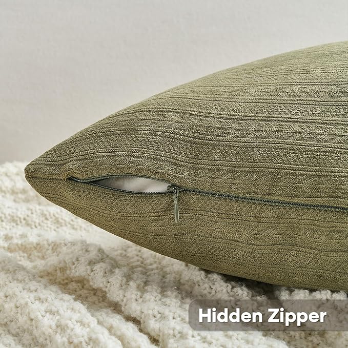 FUTEI Olive Green Decorative Throw Pillow Covers 20x20 Inch Set of 2,Soft Cozy Wheat Ear Striped Patterns Cushion Cases,Modern Home Decor for Couch Bed Living Room