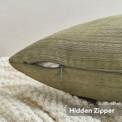 FUTEI Olive Green Decorative Throw Pillow Covers 20x20 Inch Set of 2,Soft Cozy Wheat Ear Striped Patterns Cushion Cases,Modern Home Decor for Couch Bed Living Room