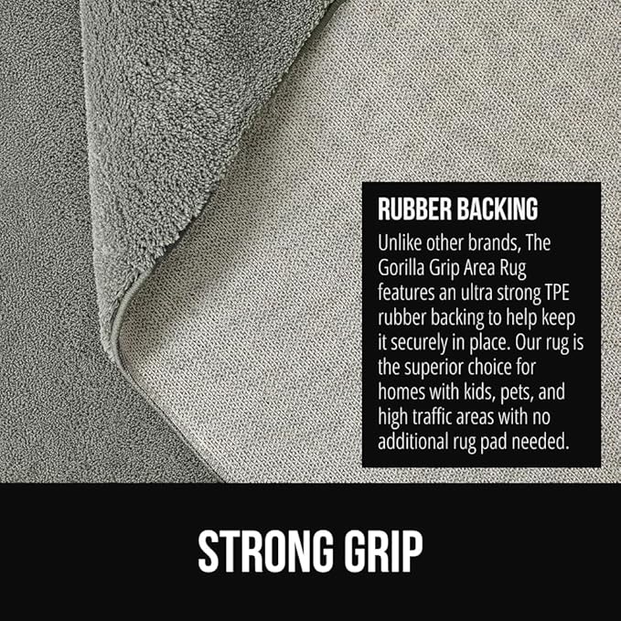 GORILLA GRIP Slip Resistant Soft Washable Stain Resistant Area Rug, 5x7, Plush Thick Carpet for Nursery, Bedroom, Living Room, Non-Shedding Floor Rugs, Kid and Pet Friendly, Baby Home Decor, Gray