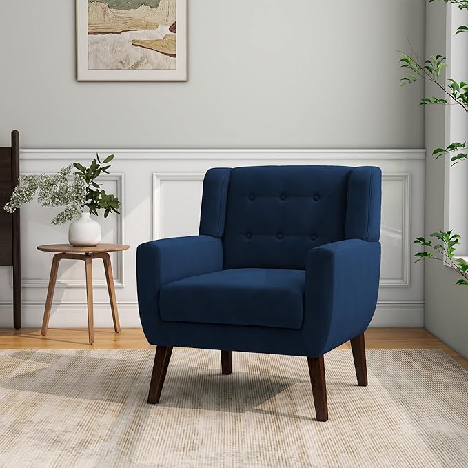 Accent Chair, Modern Velvet Arm Chair for Living Room, Bedroom, Comfy High-Resilient Sponge Reading Chair for Small Spaces （Velvet Royal Blue, Set of 1