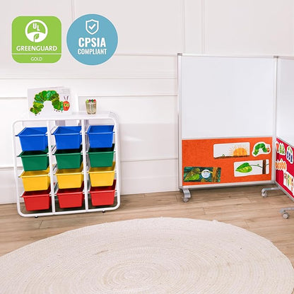 ECR4Kids 4-Tier Storage Rack with 12 Cubby Bins 4x3, Multipurpose Organization, Primary