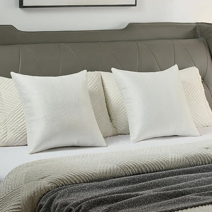 FUTEI Cream White Chenille Throw Pillow Covers 18x18 Inch Set of 2,Soft Wide Chevron Textured Cushion Case,Farmhouse Home Decor for Couch Bed Living Room