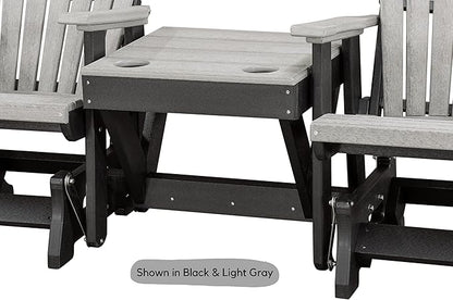 DutchCrafters Slat Fan Back Double Poly Adirondack Glider Outdoor Patio Chairs with Center Table (Tudor Brown & Cedar)
