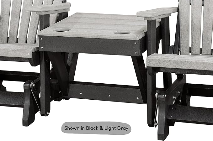 DutchCrafters Slat Fan Back Double Poly Adirondack Glider Outdoor Patio Chairs with Center Table (Black & Cedar)