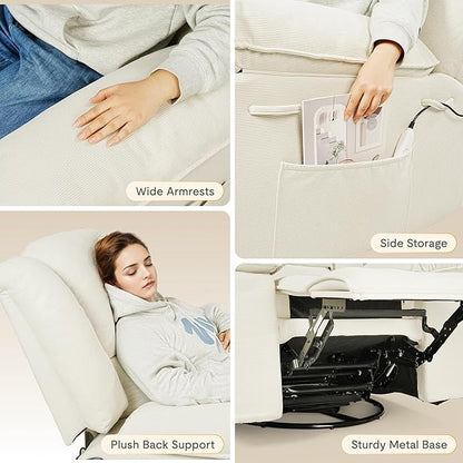 FLEXISPOT Swivel Rocker Recliner Chair for Adults, Massage Recliner Rocking Chair Nursery, 360° Swivel Nursery Glider for Living Room Bedroom, Beige (XRC2)