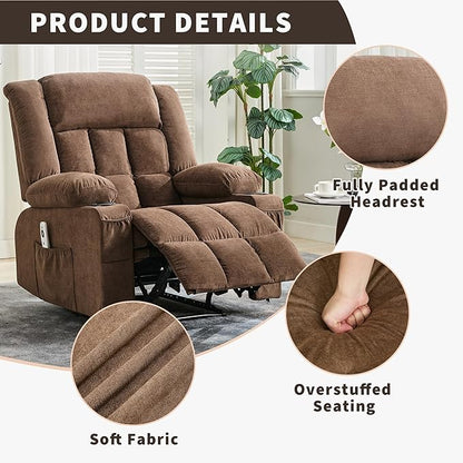Power 360° Swivel Rocker Recliner with Heat and Massage Oversized Electric Rocking Chair for Big and Tall People with 2 Cup Holders Side Pockets Remote Control USB Charging Port, Brown