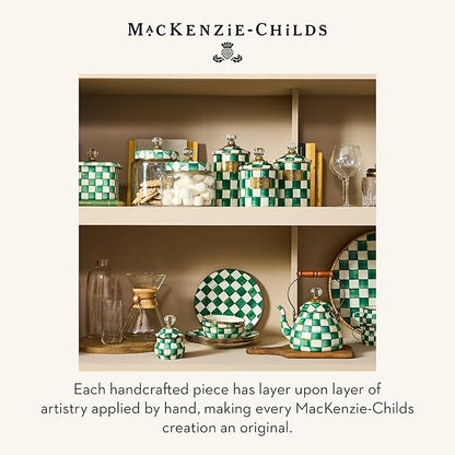 MACKENZIE-CHILDS Large Kitchen Canister, Decorative Glass Storage Jar with Lid, Green-and-White Emerald Check