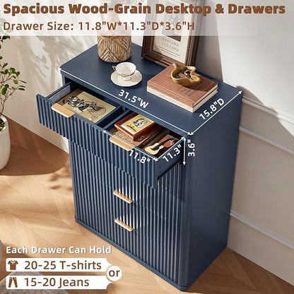 LEYAOYAO Fluted 6 Drawers Dresser for Bedroom Set of 2, 42" Tall Modern Chest of Drawers with Metal Handle, Curved Profile Design,Blue Wood Drawer Organizer for Bedroom, Living Room, Hallway