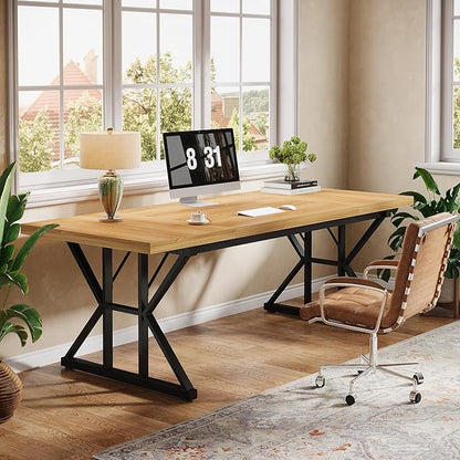 Tribesigns 70.86-Inch Large Executive Desk, Industrial Home Office Computer Desk, Simple Long Writing Study Table Business Furniture (Light Walnut/Black)