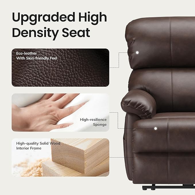 COLAMY Triple Motors Power Recliner Chair with Power Headrest & Lumbar Support Independent Adjustment for Living Room, Leather Electric Recliner Sofa Chair, Dark Brown