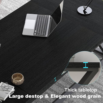 LVB 70.8" Black Computer Desk, Large Industrial Pc Study Home Office Desk, Long Modern Wood Gaming Work Writing Desk for 2 Person, Farmhouse Double Workstation Executive Desk with Storage in Bedroom