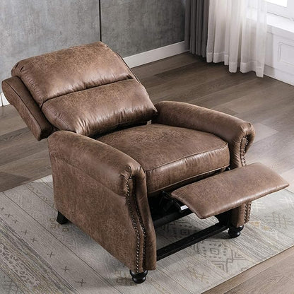 CANMOV Pushback Recliner Chair Faux Leather Armchair Push Back Recliner with Rivet Decoration Single Sofa Accent Chair for Living Room, Chocolate