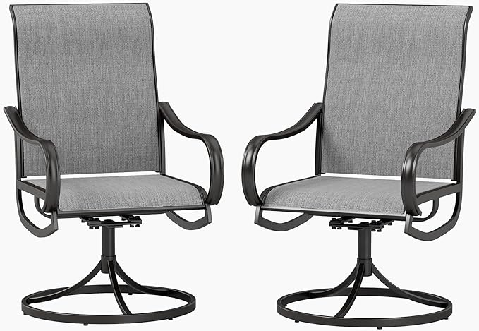 PHI VILLA Patio Swivel Dining Chairs Set of 2, Outdoor Chair with Textilene Mesh Fabric & Black Metal Frame for All Weather Outdoor Lawn Garden Poolside (Gray)