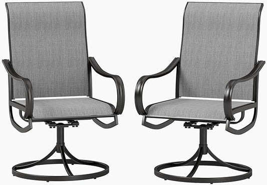 PHI VILLA Patio Swivel Dining Chairs Set of 2, Outdoor Chair with Textilene Mesh Fabric & Black Metal Frame for All Weather Outdoor Lawn Garden Poolside (Gray)