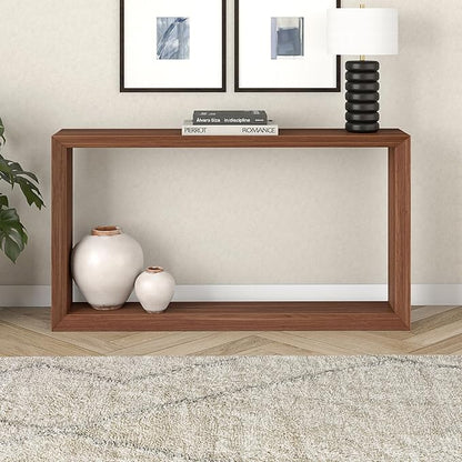 Henn&Hart 55'' Wooden Rectangular Console Table Entryway Table, Sofa Table with Wooden Shelf for Entryway, Living Room, Couch, Hallway, or Office, Satin Walnut