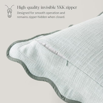 Double Stitch Scalloped Throw Pillow Covers - 100% Cotton Decorative Boho Pillow Covers 18 x 18, Made in India, Square Cushion Case, Grandmillennial Decor for Couch Sofa Living Room, Aqua Mint